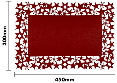 St Helens Home and Garden Felt Table Mats with Star and Snowflake Design - Pair Maroon