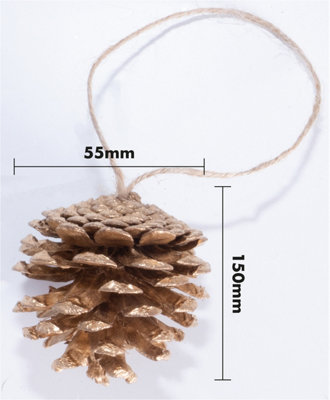 St Helens Home and Garden Hanging Gold Tipped  Pine Cone Christmas Tree Decoration - Pack of 6