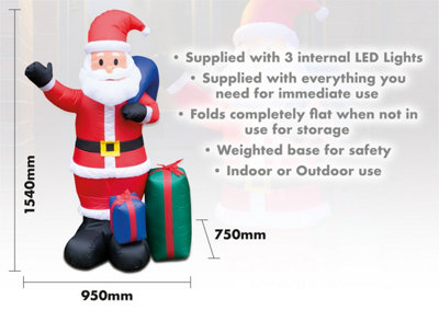 St Helens Home and Garden Inflatable Father Christmas with Presents and LED Lights 150cm Height