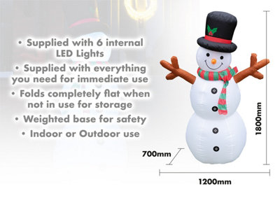 St Helens Home and Garden Inflatable Snowman with LED Lights 180cm Height