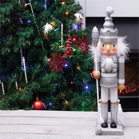 St Helens Home and Garden Silver Nutcracker with Staff Christmas Decoration