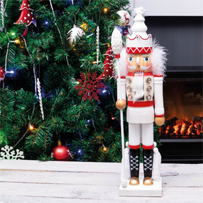 St Helens Home and Garden White Red Nutcracker with Staff Christmas Decoration Ornament