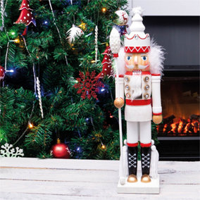 St Helens Home and Garden White & Red Nutcracker with Staff Christmas Decoration Ornament