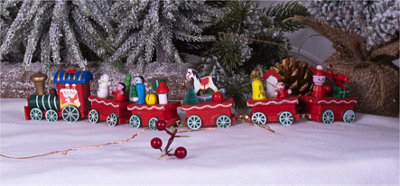 St Helens Home and Garden Wooden Christmas Train Set Decoration in Red - 4