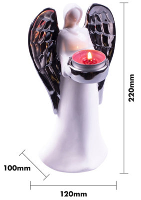 St Helens Home & Garden Ceramic Winged Angel Tealight Holder Silver