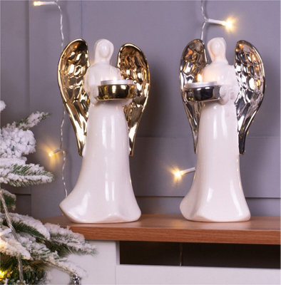 St Helens Home & Garden Ceramic Winged Angel Tealight Holder Silver - 3
