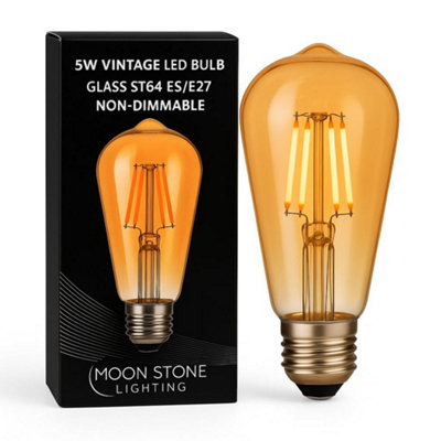 ST64 Vintage LED Bulbs 5W (40W Equivalent) - Warm White 2700K, Amber ...