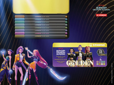 Stabilo KPop Demon Hunters Pen 68 Metallic Fibre Tip Pens Golden Pack of 8