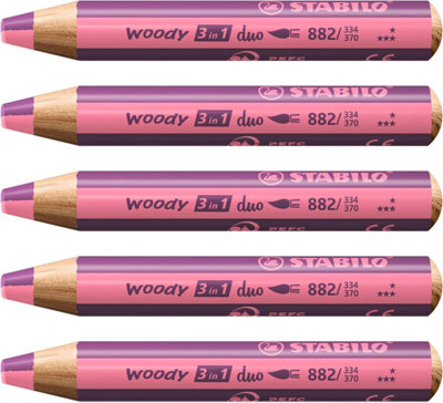 STABILO woody 3 in 1 duo-Multi-Talented Pencil -- Pink/Lilac - PACK Of 5