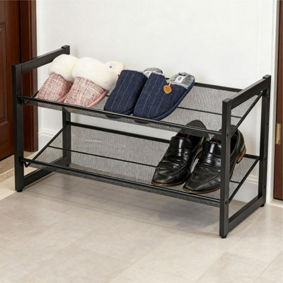 Stackable 2 Tier Metal Shoe Rack Adjustable Shelves Holds 6 to 8 Pairs ...
