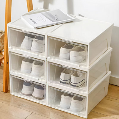 Stackable Plastic Shoe Box Shoe Storage 3Pcs in White | DIY at B&Q