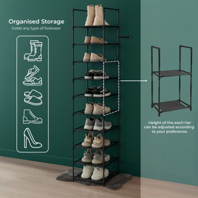 Stackable Shoe Rack 10 Tier Storage Stand Metal Frame and Fabric ...