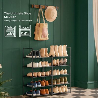 Stackable Shoe Rack 10 Tier Storage Stand Metal Frame and Fabric ...