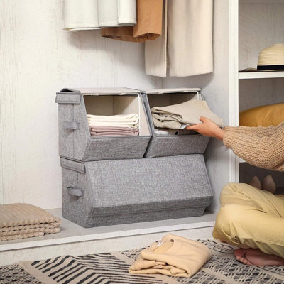 Stackable Storage Boxes With Lids, Set of 3 Toy Organizer, Metal Frame ...