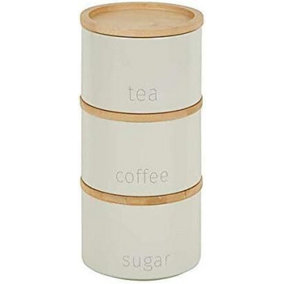 Stackable Tea Coffee Sugar Storage Jars 3Pk Round Cream