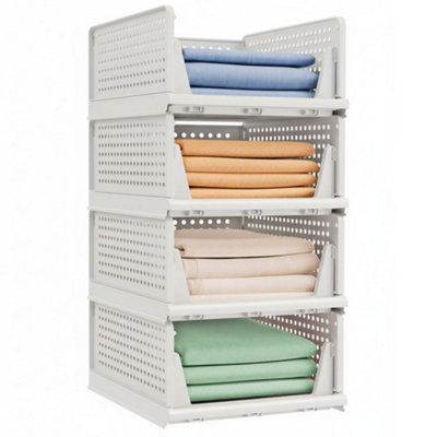 Stackable Wardrobe Storage, Foldable Closet Organiser, Set of 4 Pull ...