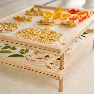Stackable Wooden Food Dryer 2 Tier Mesh Rack for Pasta, Herbs and Produce