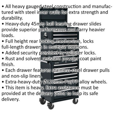 Stacking 14 Drawer Topchest Mid Box & Rollcab Bundle - Heavy Duty - Black