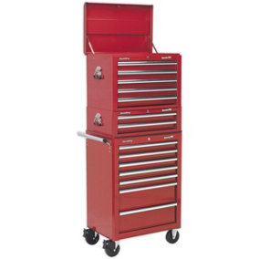 Stacking 14 Drawer Topchest Mid Box & Rollcab Bundle - Heavy Duty - Red