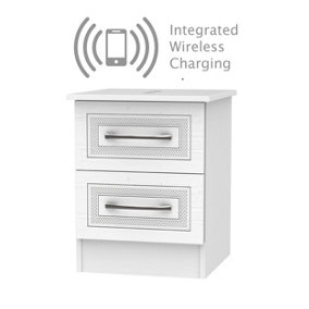 Stafford 2 Drawer Bedside  - WIRELESS CHARGING in Signature White (Ready Assembled)