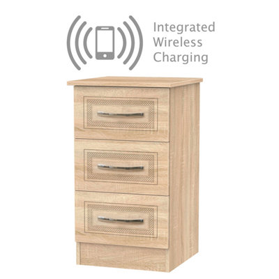 Stafford 3 Drawer Bedside  - WIRELESS CHARGING in Bardolino Oak (Ready Assembled)