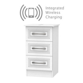 Stafford 3 Drawer Bedside  - WIRELESS CHARGING in Signature White (Ready Assembled)