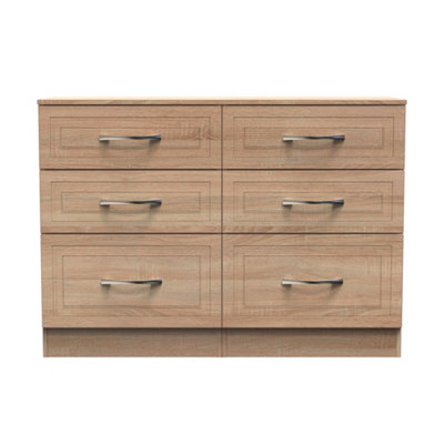 Stafford 6 Drawer Wide Chest in Bardolino Oak (Ready Assembled)