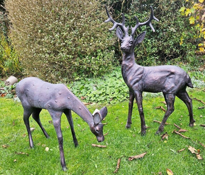 Stag and Doe Deer Pair Extra Large Sculptures - Cast Aluminium with Bronze Finish