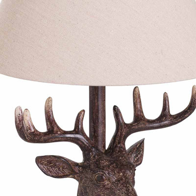 Stag Head Table Lamp With Linen Shade - 4