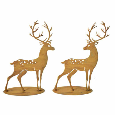 Stag Ornaments (Set of 2) Metal L30 x W22 x H7 cm Rusty DIY at B&Q