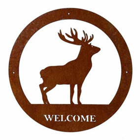 Stag Welcome Wall Art - Large - Steel - W49.5 x H49.5 cm