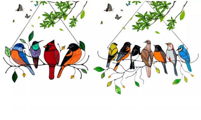 Stained Glass Effect Birds Hanging Garden Decorations