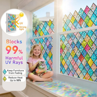 Stained Glass Window Film 3D Rainbow Window Film Privacy self Adhesive ...