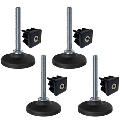 Stainless levelling foot M12x100 80mm plastic base + insert 40x40x1.5mm ...