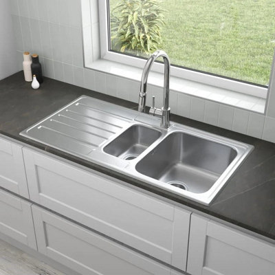 Stainless Steel Bowl Kitchen Sink Left Hand Modern Drainer Basket Wastes