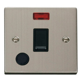 Stainless Steel 1 Gang 20A DP Switch With Flex With Neon - Black Trim - SE Home