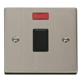 Stainless Steel 1 Gang 20A DP Switch With Neon - Black Trim - SE Home