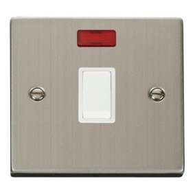 Stainless Steel 1 Gang 20A DP Switch With Neon - White Trim - SE Home