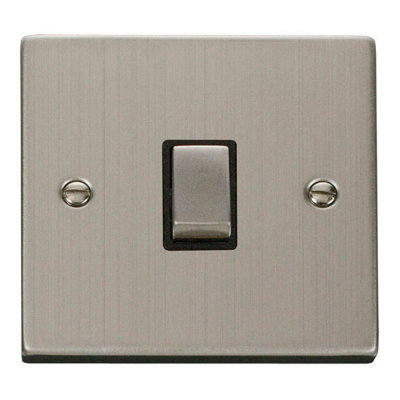 Stainless Steel 1 Gang 20A Ingot DP Switch - Black Trim - SE Home