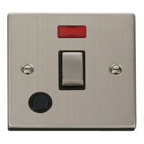 Stainless Steel 1 Gang 20A Ingot DP Switch With Flex With Neon - Black Trim - SE Home