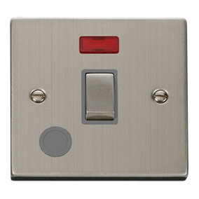Stainless Steel 1 Gang 20A Ingot DP Switch With Flex With Neon - Grey Trim - SE Home