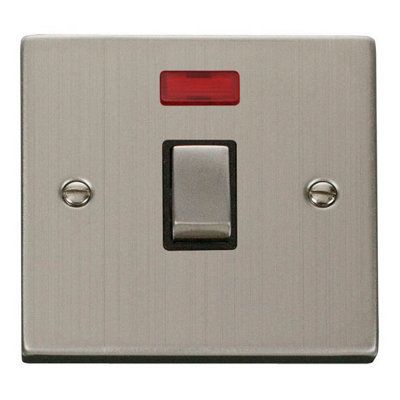 Stainless Steel 1 Gang 20A Ingot DP Switch With Neon - Black Trim - SE Home