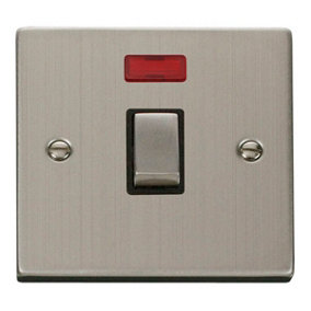 Stainless Steel 1 Gang 20A Ingot DP Switch With Neon - Black Trim - SE Home