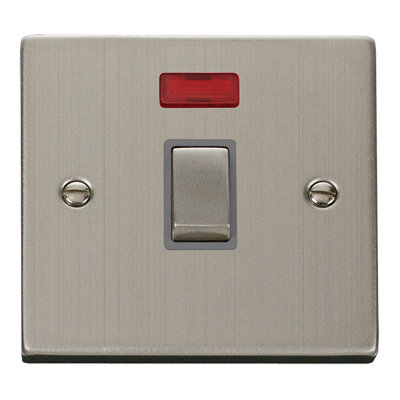 Stainless Steel 1 Gang 20A Ingot DP Switch With Neon - Grey Trim - SE Home