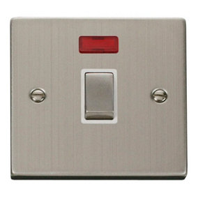 Stainless Steel 1 Gang 20A Ingot DP Switch With Neon - White Trim - SE Home