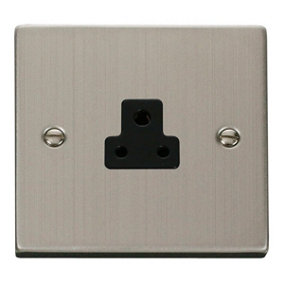 Stainless Steel 1 Gang 2A Round Pin Socket - Black Trim - SE Home