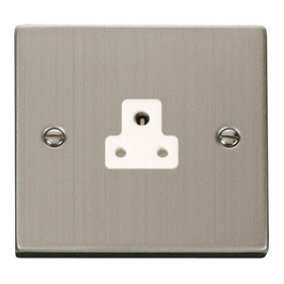 Stainless Steel 1 Gang 2A Round Pin Socket - White Trim - SE Home