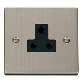 Stainless Steel 1 Gang 5A Round Pin Socket - Black Trim - SE Home