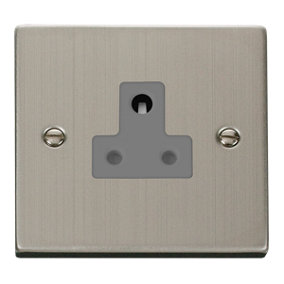 Stainless Steel 1 Gang 5A Round Pin Socket - Grey Trim - SE Home