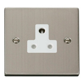Stainless Steel 1 Gang 5A Round Pin Socket - White Trim - SE Home